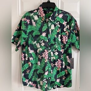 NWT Simply Southern Mens Short Sleeve Button Shirt Floral Hawaiian Beachy Size L
